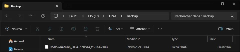 Backup de la base de données
